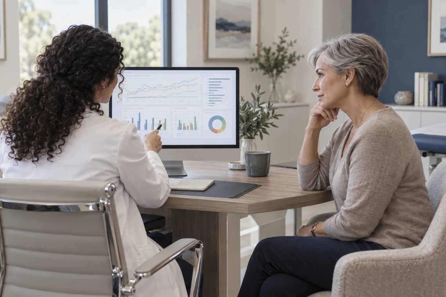 Clinician reviewing a hormone and metabolic plan with a client